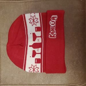 Kahlua red and white winter beanie hat